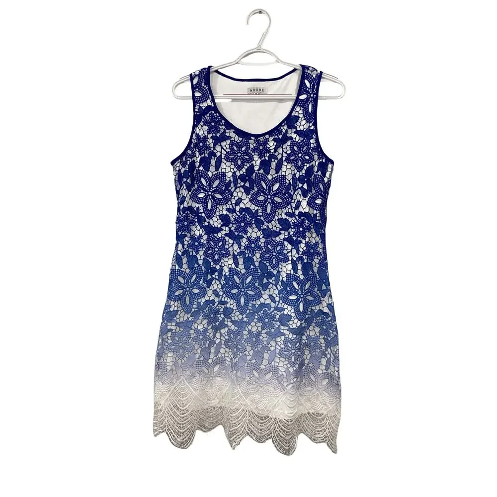 Adore Blue to white Ombre Lace Sleeveless Dress Size Small - Picture 1 of 11